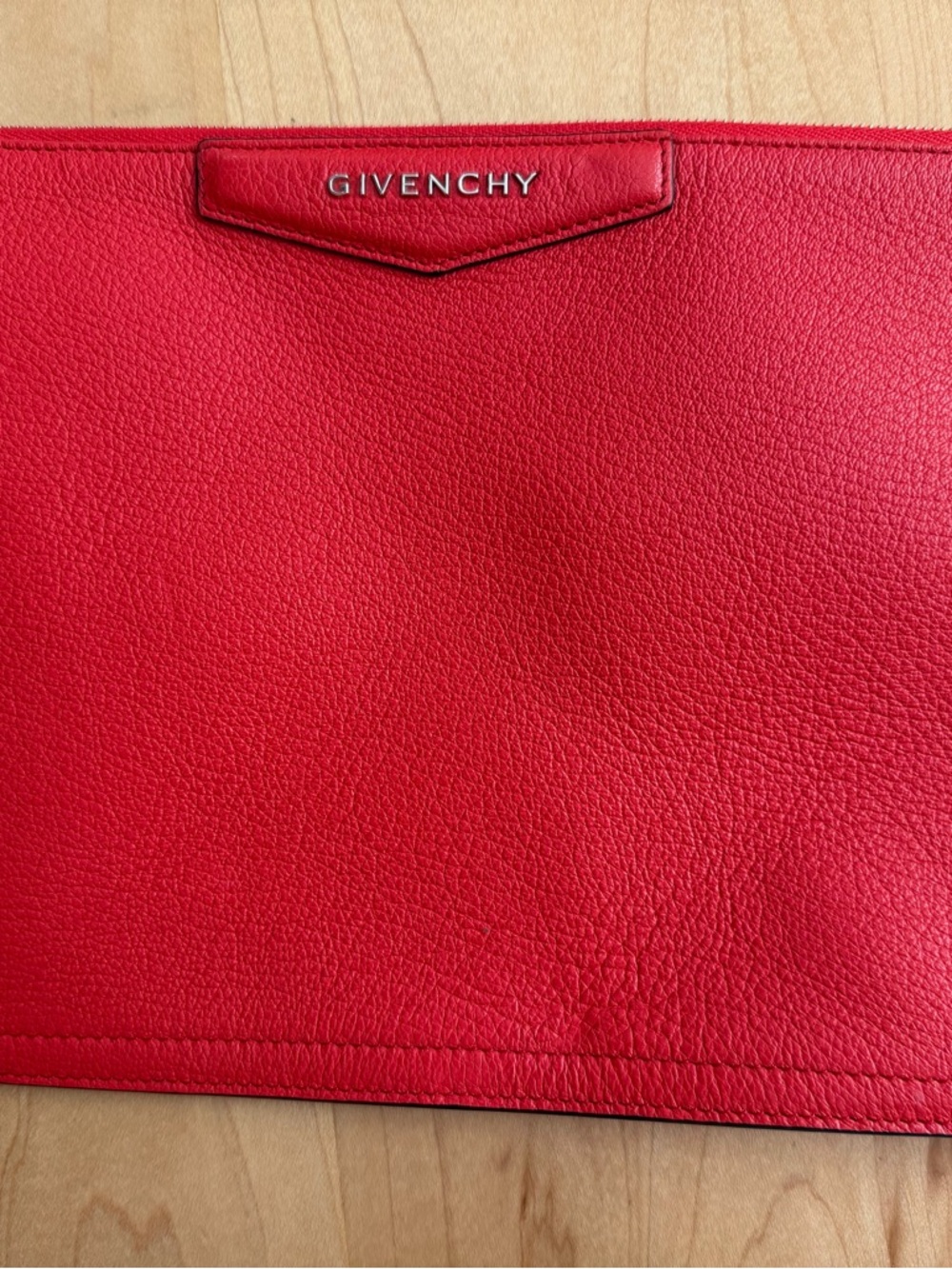 Givenchy Red Leather Clutch with Metal Logo